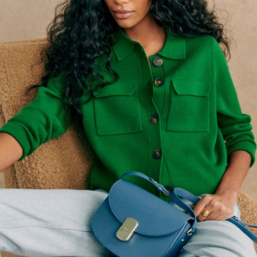 Sezane Betty Cardigan, sz S, color Green